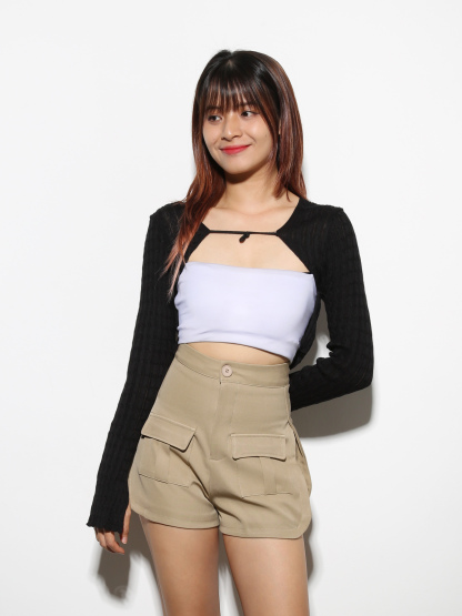 Knitted Front Strap Long Sleeve Top 27188