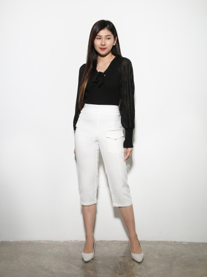 High Waist Side Decorative Button Middle Pants 27855