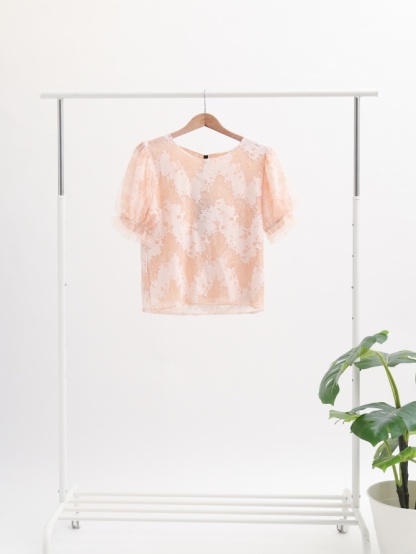 Two Tone Eyelet Lace Sleeve Top 15207