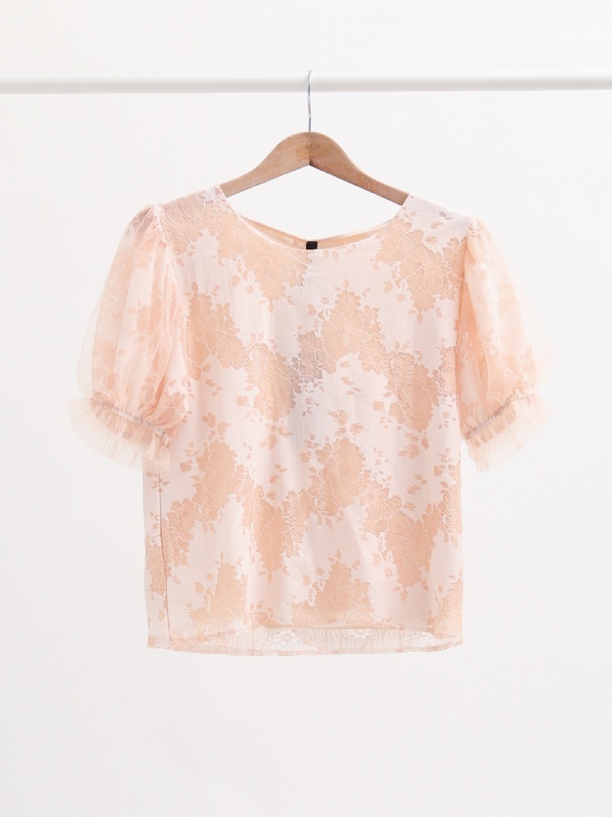 Two Tone Eyelet Lace Sleeve Top 15207