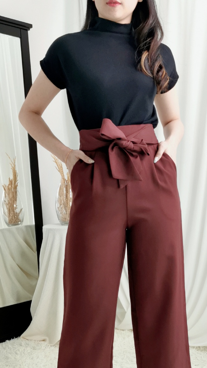 High Waist Front Tie Up Long Pants 24484