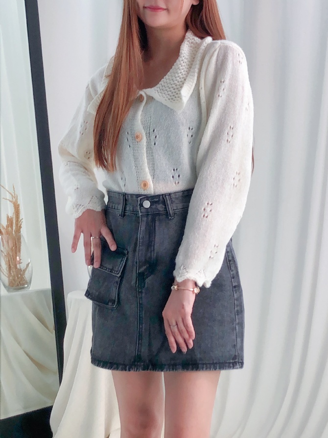 Knitted Eyelet Long Sleeve Top 24516