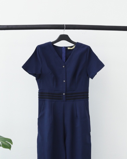 V Neck Front Button Jumpsuit 14969