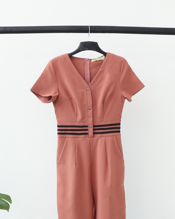 V Neck Front Button Jumpsuit 14969