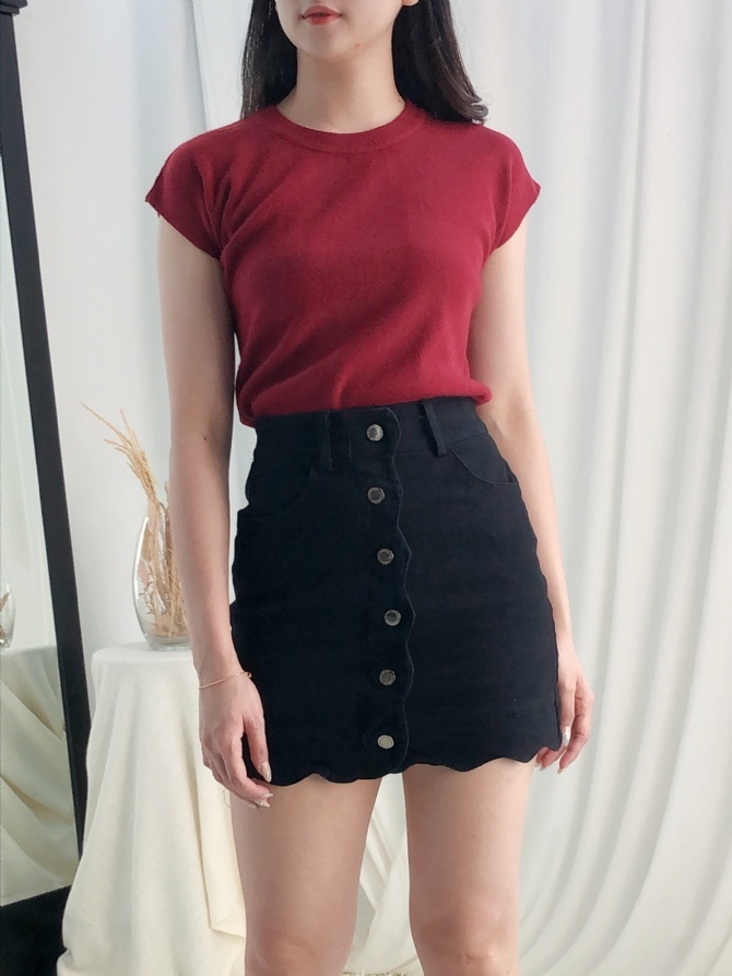 High Waist Denim Front Button Skirt 24542