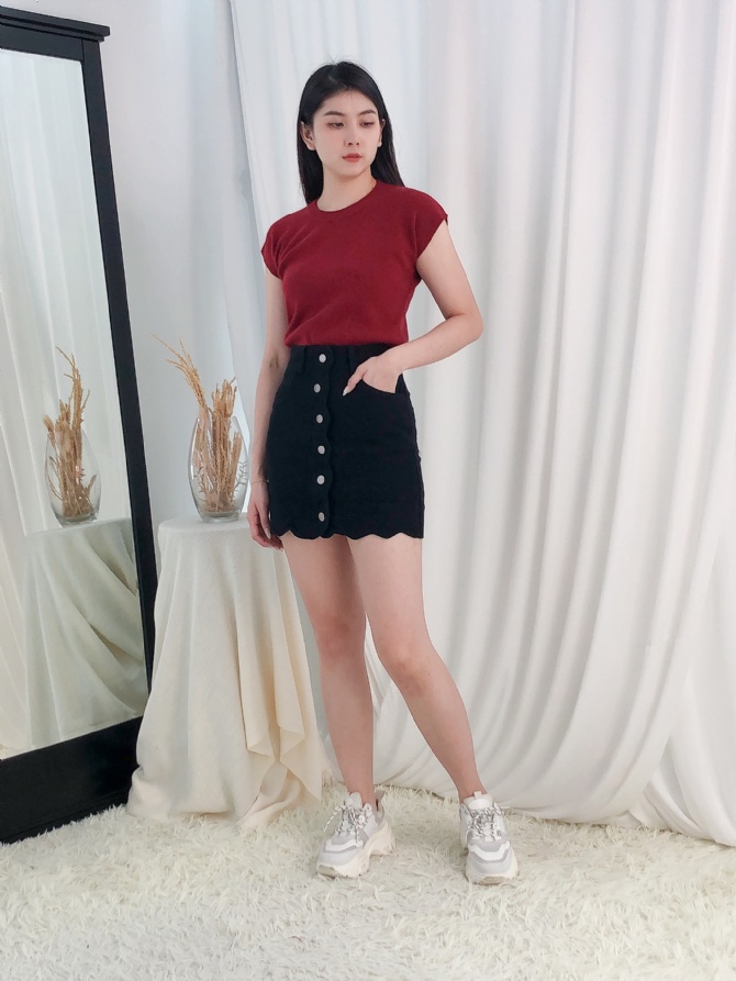 High Waist Denim Front Button Skirt 24542