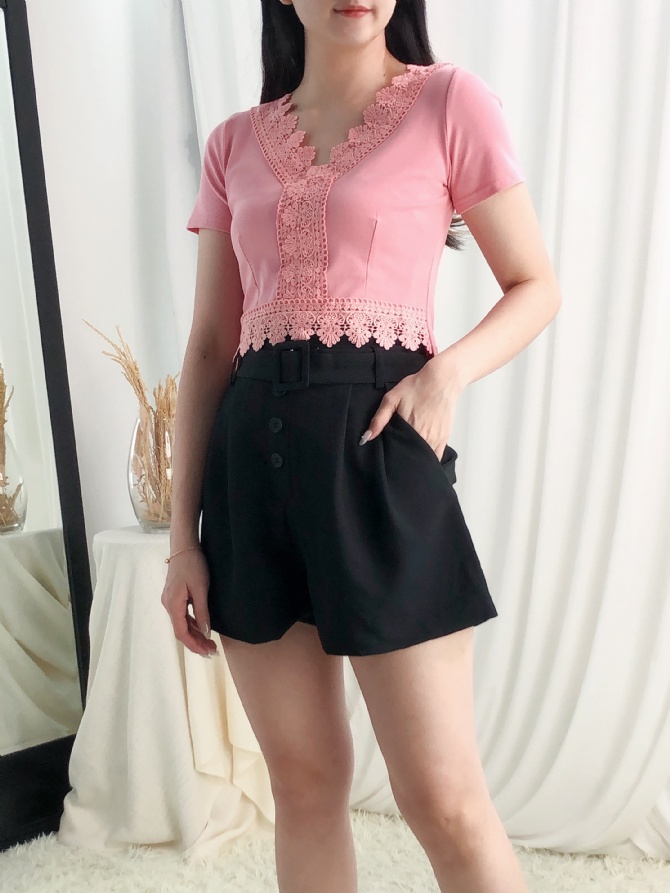High Waist Side Pocket With Belt Short Pants 24483