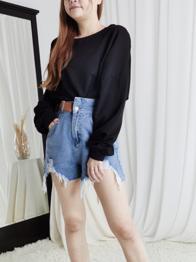 High Waist Denim Ripped Short Pants 24557