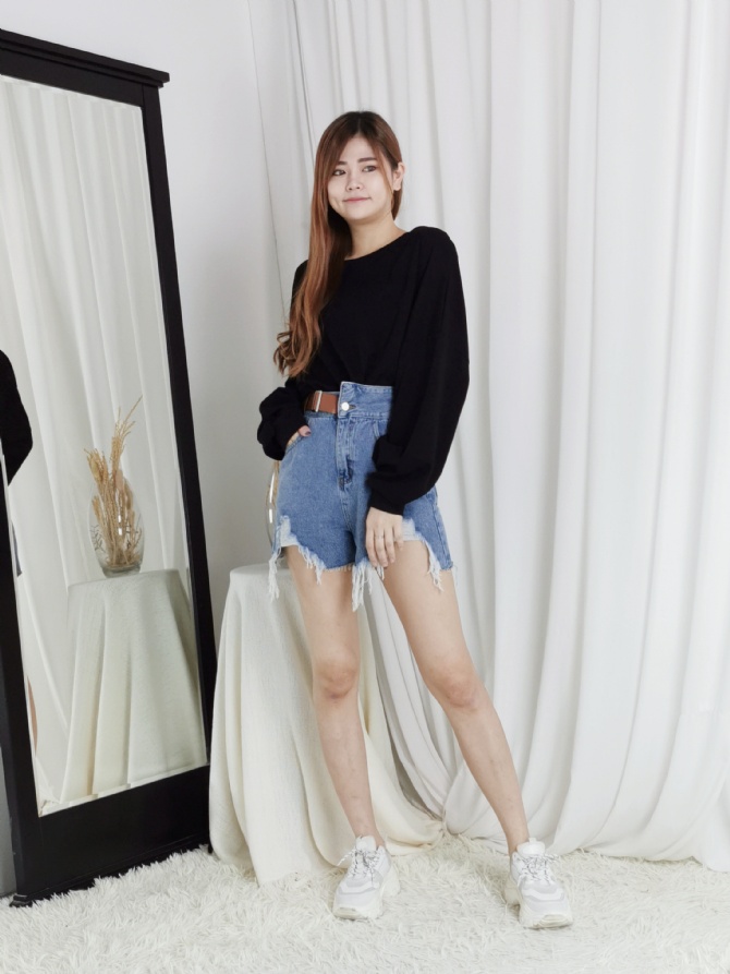 High Waist Denim Ripped Short Pants 24557