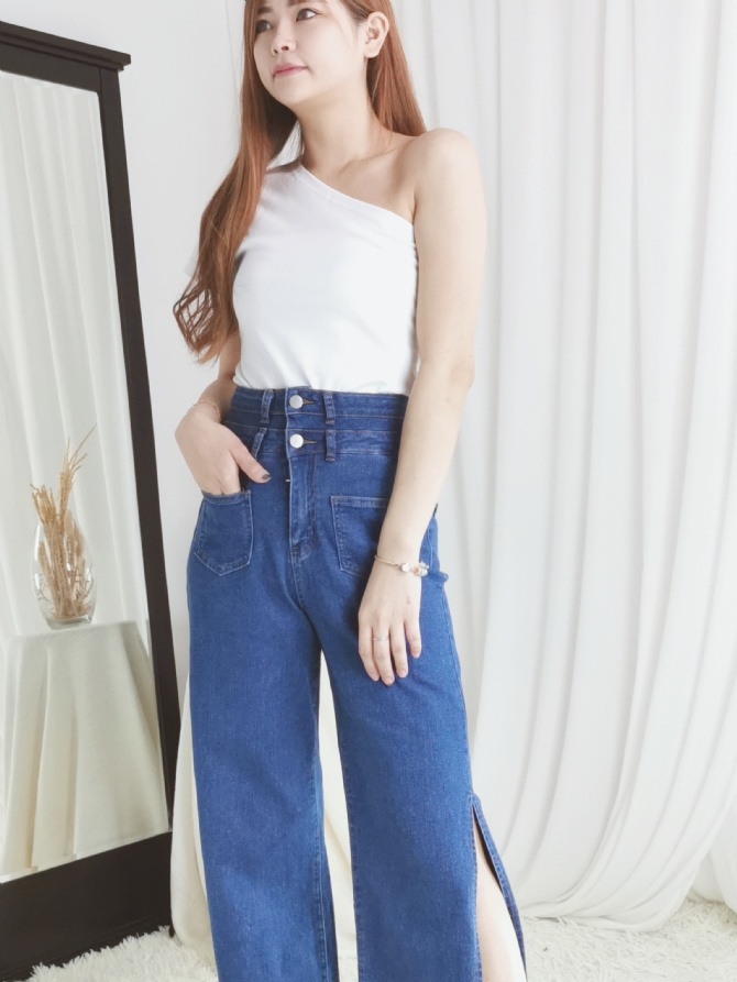High Waist Front Pocket Denim Long Pants 24567