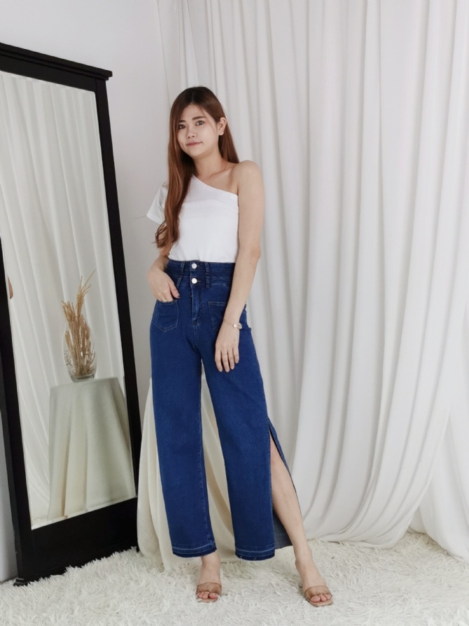 High Waist Front Pocket Denim Long Pants 24567