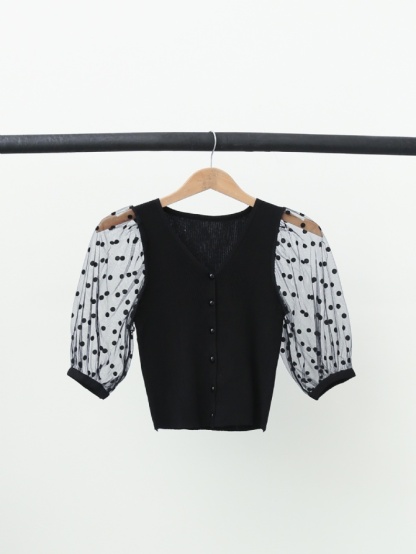 Polka Dot With Transparent Sleeve Top 14729