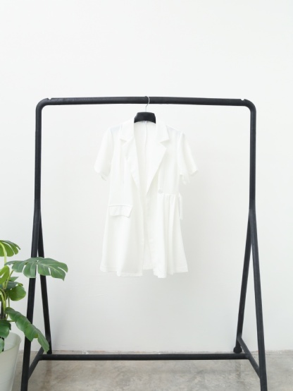 Notched Collar With Side Belt Pleated Dress 14757