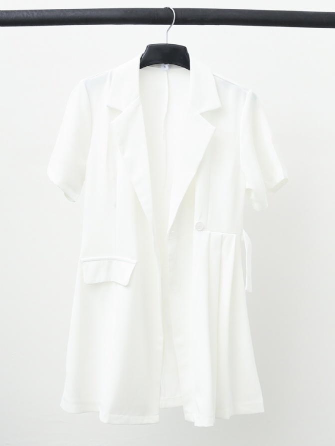 Notched Collar With Side Belt Pleated Dress 14757