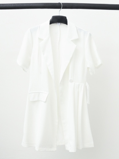 Notched Collar With Side Belt Pleated Dress 14757