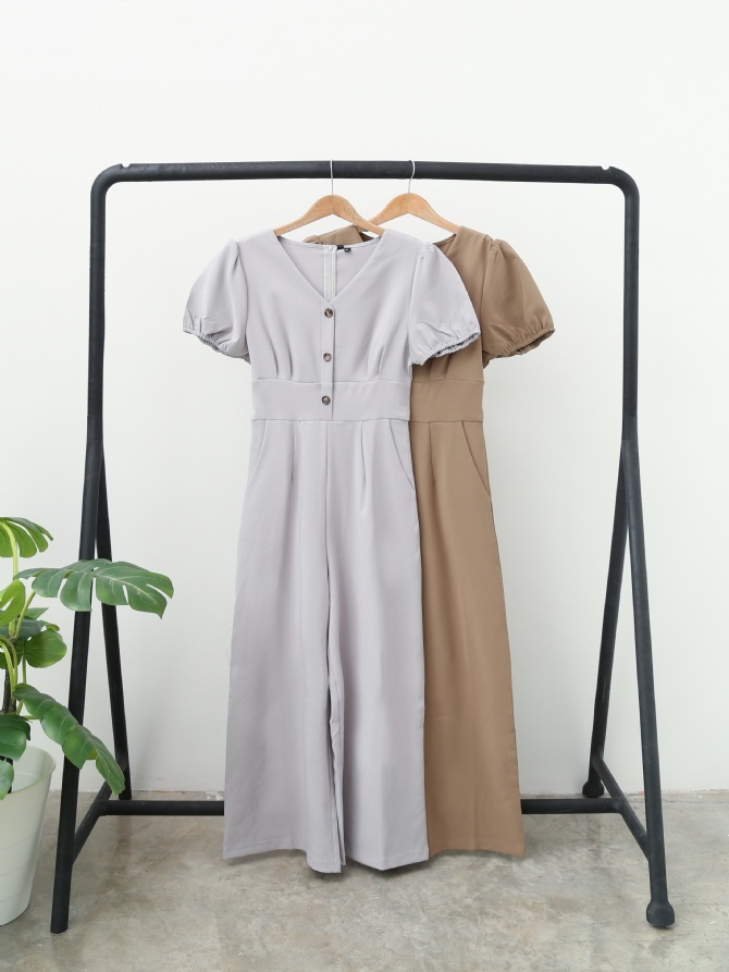 Puff Sleeve With Decoorative Front Button Dress 15209