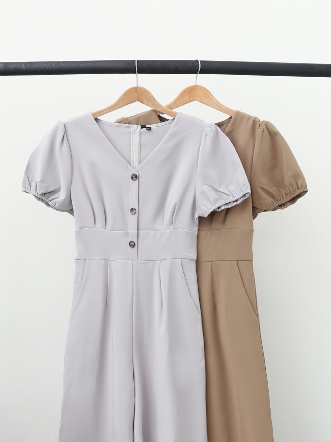 Puff Sleeve With Decoorative Front Button Dress 15209