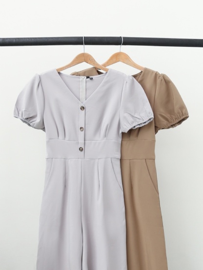 Puff Sleeve With Decoorative Front Button Dress 15209
