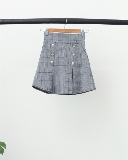 High Waist With Decorative Button Side Split Skirt 17101