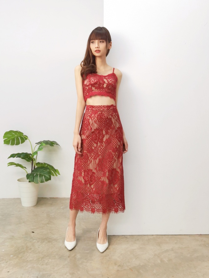 Lace Sleeveless Top With Long Skirt Set 24594
