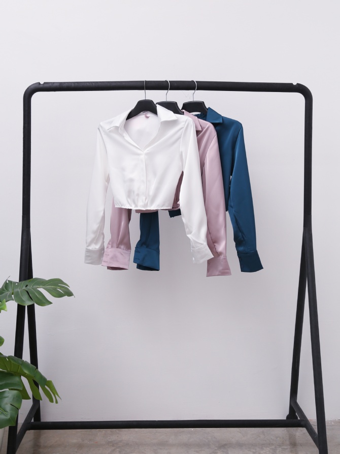 Satin Long Sleeve Collar Top 24337