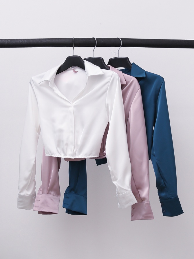 Satin Long Sleeve Collar Top 24337