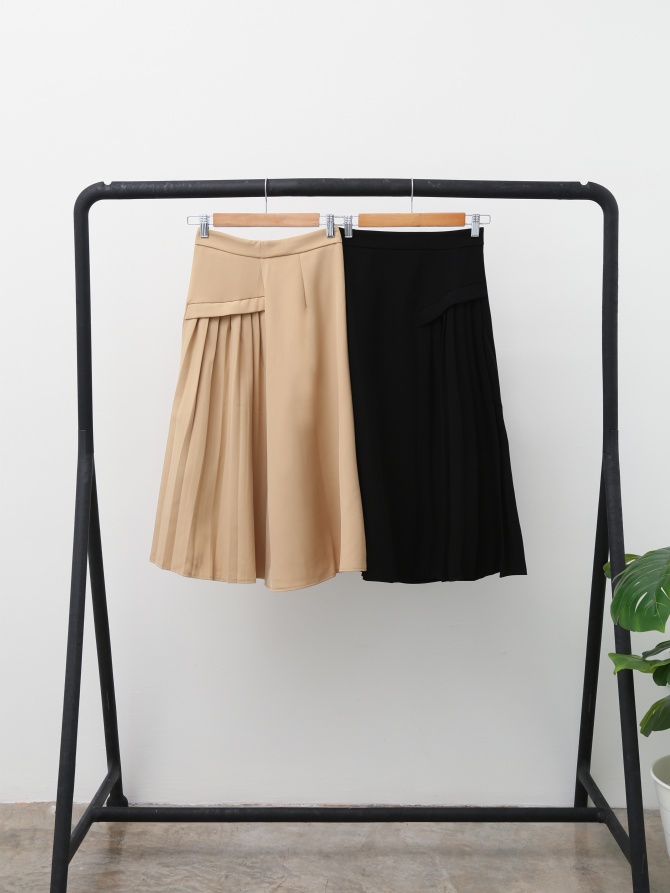 High Waist Side Pleated Long Skirt 24603