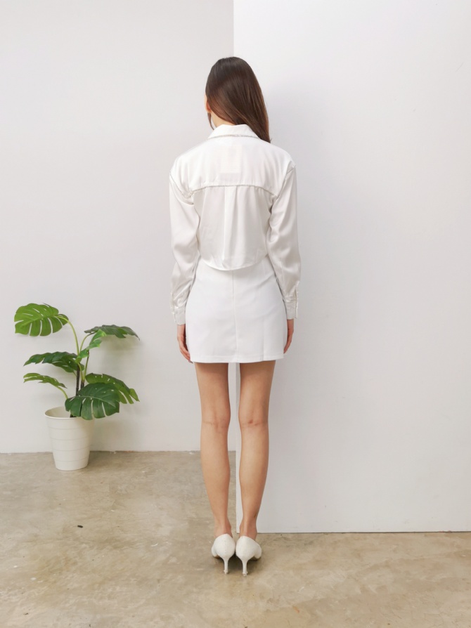 Long Sleeve Front Button Side Diamondd Decorative Top 24600