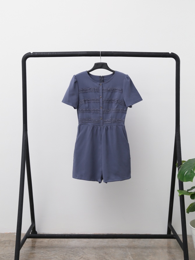 Detailed Lace With Front Button Jumpsuit 15333