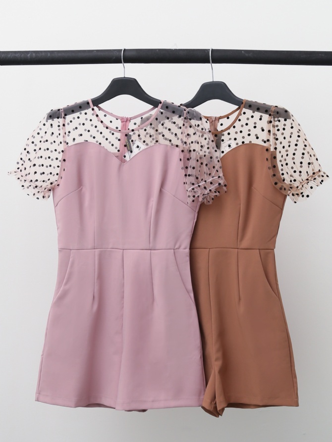 Transparent Polka Dot Sleeve With Neckline Jumpsuit 15334