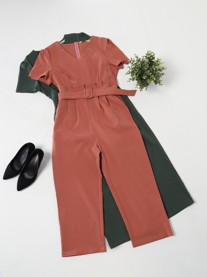 High Waist V Neck Basic Jumpsuit 15564