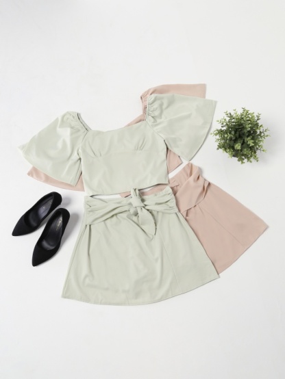 Off Shoulder Polyester Set 15576