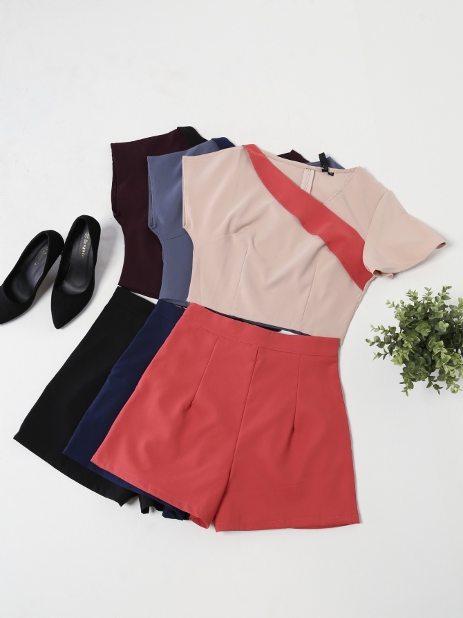 Side V Neck Two Tone Jumpsuit 15592