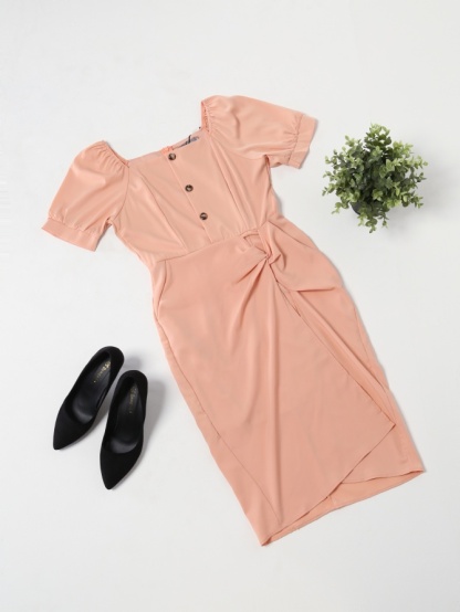 Square Neck Twist Split Dress 15777