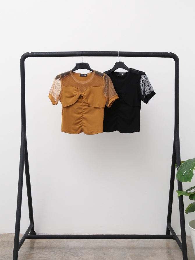 Polka Dot Transparent Sleeve Top 15379