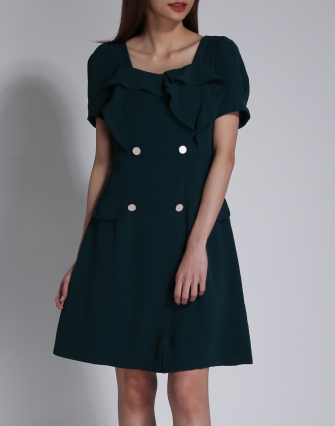 Ruffles With Decorative Button Short Sleeve Dress 24315