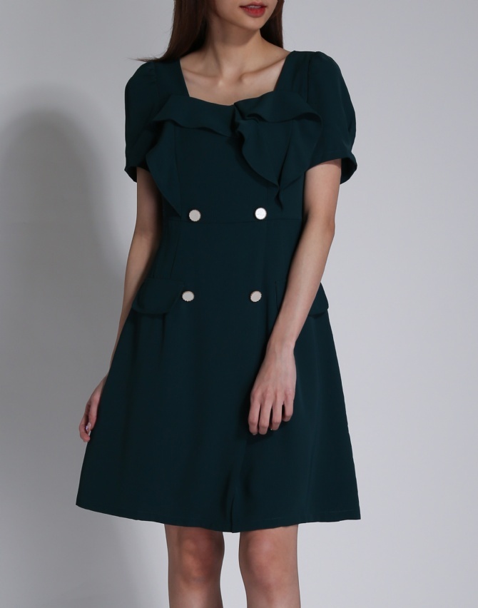 Ruffles With Decorative Button Short Sleeve Dress 24315