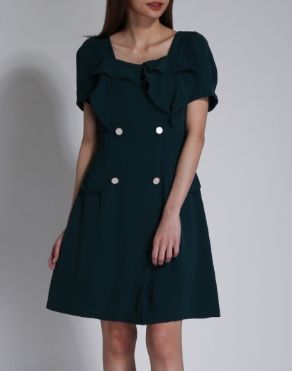 Ruffles With Decorative Button Short Sleeve Dress 24315