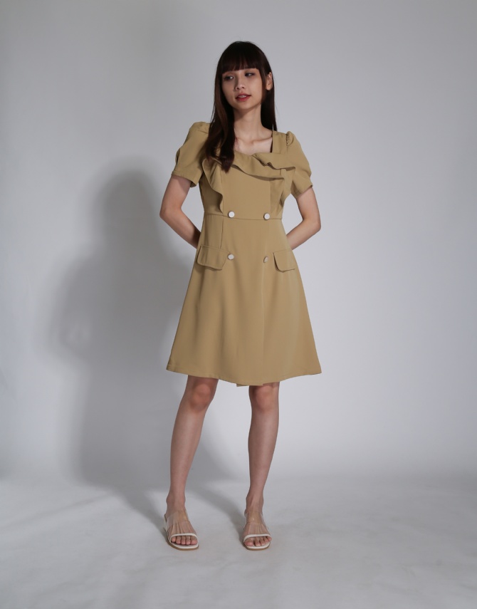 Ruffles With Decorative Button Short Sleeve Dress 24315