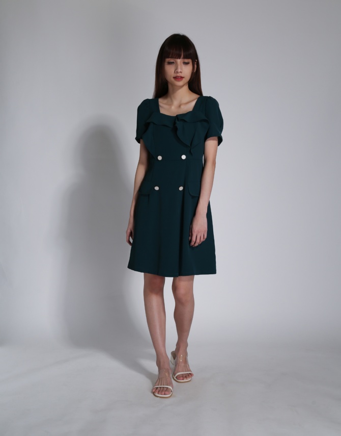 Ruffles With Decorative Button Short Sleeve Dress 24315