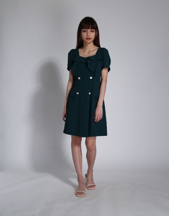 Ruffles With Decorative Button Short Sleeve Dress 24315
