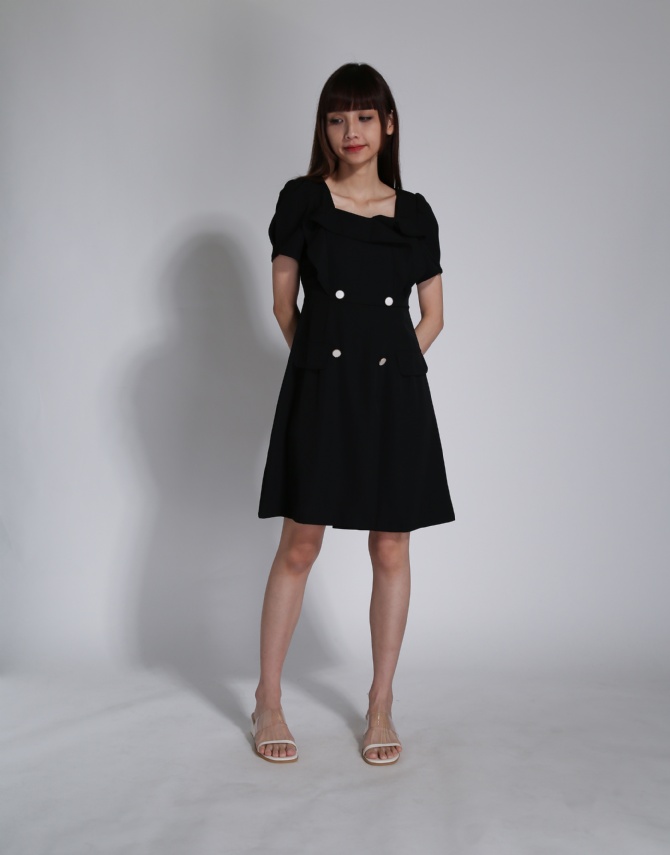 Ruffles With Decorative Button Short Sleeve Dress 24315