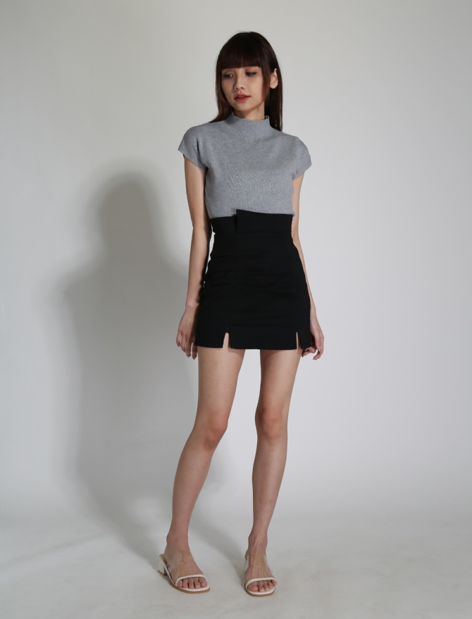 High Waist Front Split With Pleated Skirt Pants 23899