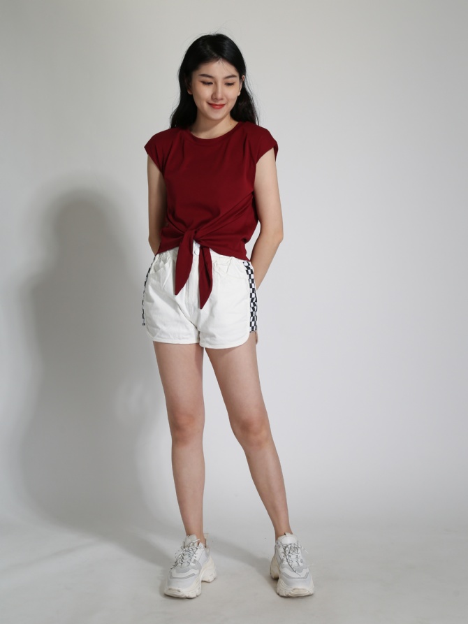 High Waist Waist Stretchable Side Checker Short Pants 24295
