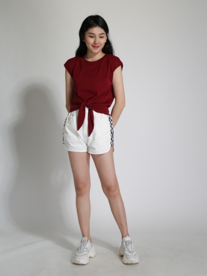 High Waist Waist Stretchable Side Checker Short Pants 24295
