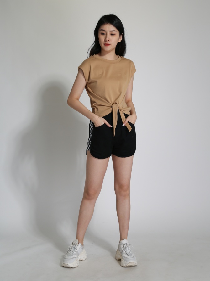 High Waist Waist Stretchable Side Checker Short Pants 24295
