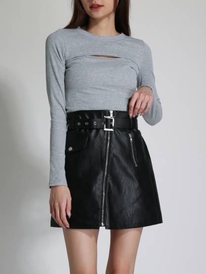 Fake Two Piece Front Hole Long Sleeve Top 24283