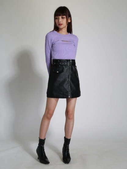 Fake Two Piece Front Hole Long Sleeve Top 24283