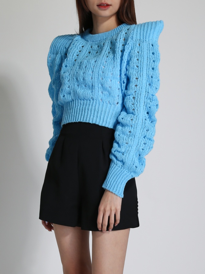 Knitted Eyelet Long Sleeve Top 24282