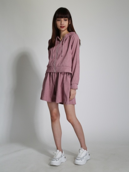 Sport Wear Front Zip With Cap And Short Pants Set 24269